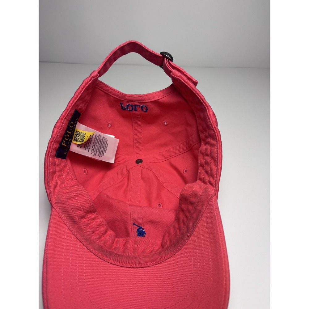 Polo Ralph Lauren Embroidered Blue Pony Strapback Hat Cotton Dad Cap Salmon - Picture 6 of 11